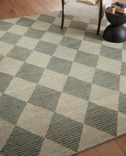Image of Spectrum Pattern Wool Carpet with Loop Texture Yarn Anti Shedding Carpet Size 10x14 Feet A0 Green & Multi Color