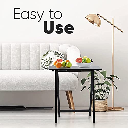 PJ Wood 2-Pack Folding TV Tray Set, Black - Collapsible Portable Snack Serving Tables, Home Furniture for Living Room, Bedroom, and Kitchen - Thumbnail 5