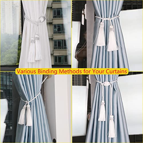 HedongHexi Curtain Tiebacks with Tassel,Modern Rope Window Curtain Ties Backs for Draperies, Outdoor Elegant Decorative Curtain Holdbacks 4 Pack