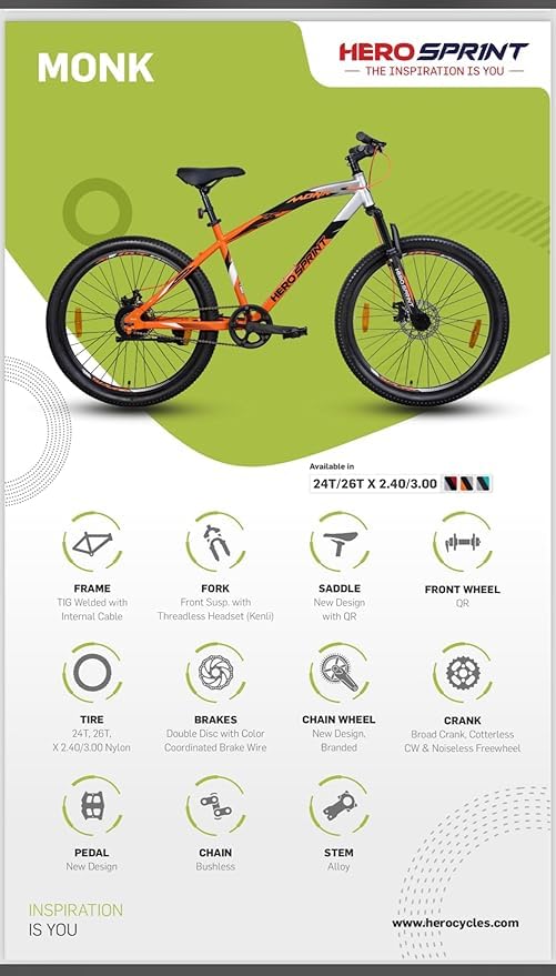 Image of Hero Monk Unisex Mountain Bike - 26T 2024 for 11+ (Blue)