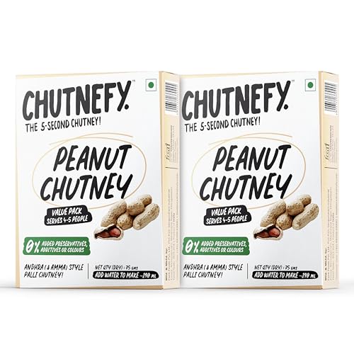 Image of Chutnefy Peanut Chutney | 75g Freeze-Dried Instant Dry Mix | Just Add Water to make 4-5 servings (225 g) each | 2 x 75 | 0% Preservatives or Additives