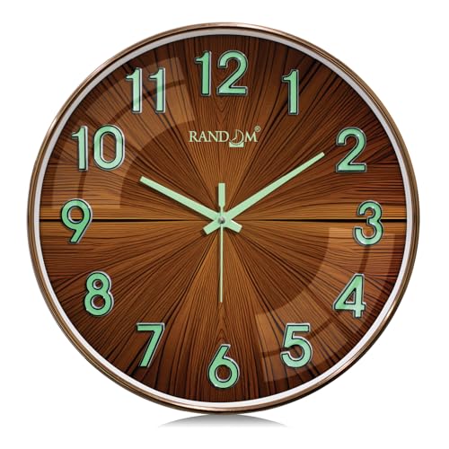 Image of RANDOM Modern 12.75INCH Wall Clock with 3D Radium Numbers, Silent Non-Ticking, Premium Copper Frame, Ultra Clear Glass for Living Room, Home Office
