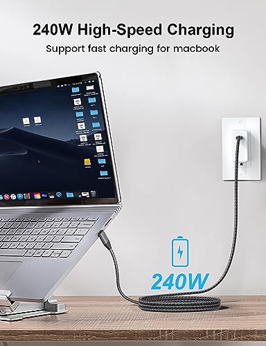 XAOSUN 20Gbps Right Angle USB C to USB C Cable 2M,240W USB3.2 Gen2x2 Data Cable Fast Charging,4K@60Hz Type C Video & Nylon Braided for MacBook Pro/Air,iPhone 15/16/17 Pro Max,Laptop,iPad,Pixel,SSD - Image 2