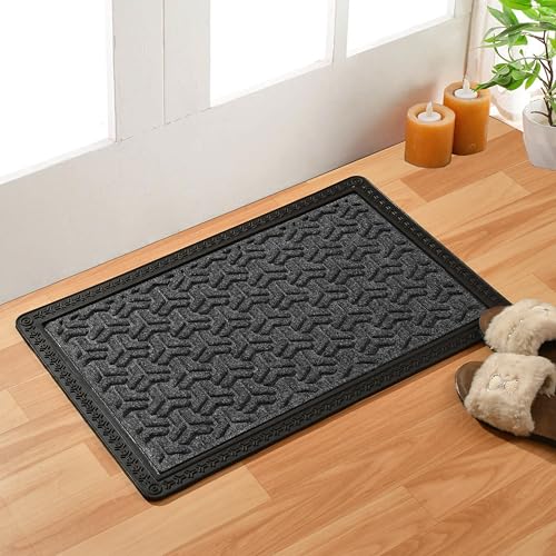 Image of Premium Waterproof Rectangular Doormat for Home Entrance, All-Season, Heavy-Duty, Natural Rubber, Fade-Resistant & Easy to Clean (60X40 cm Grey)
