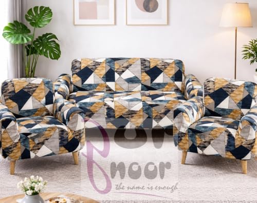 Image of Gurnoor Sofa Cover One 3 Seater and Two 1 Seater Fully Covered Universal 5 Seater for Living Room Non-Slip Sticky Elastic Stretchable Couch Sofa Set Slipcover Protector(Orange-Prism)