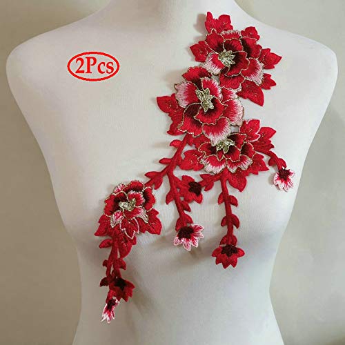 Multi Color Clothing Accessories Embroidery Lace Sewing DIY Cloth Paste Ethnic Style Embroidery Clothing Patch (red)