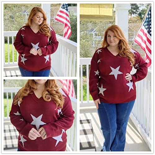 Image of RITERA Womens Plus Size Sweaters Star Long Sleeve Casual Patriotic Pullover Warm Jumper Knit Tops XL-5XL
