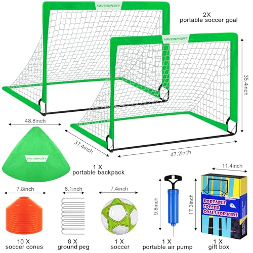 Image of Kids Soccer Goals for Backyard Set - 2 of 4' x 3' Portable Soccer Goal Training Equipment, Pop Up Toddler Soccer Net with Soccer Ball, Soccer Set for Kids and Youth Outdoor Games, Sports, Play