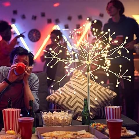 2 Pack Firework Centerpiece Lights, Firework Lights 120 LED Starburst Sphere Copper Star Lights, Battery Operated 8 Modes Spirit Tree with Remote Control, for Wedding Party Indoor Decor Gift Cover