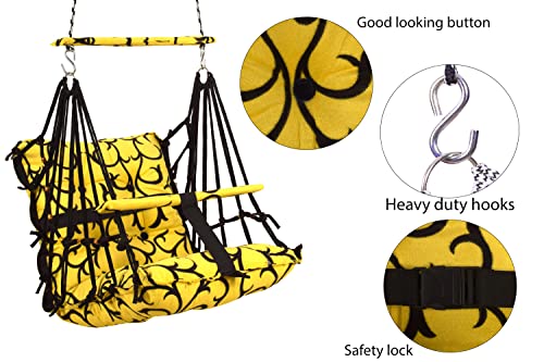 Image of BOFFLE Cotton Swing Chair for Kids Baby's Children Folding and Washable1-6 Years with Safety Belt /Home,Garden Jhula for Babies|Swing for Kids | Seat and Back Side 16x16 inch (Yellow WEL)