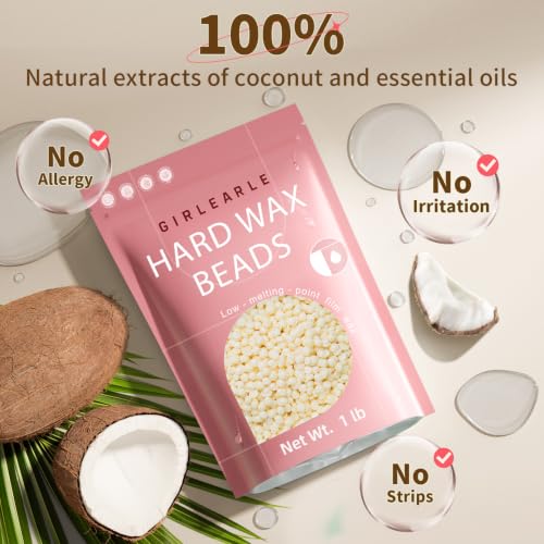 Image of GIRLEARLE Hard Wax Beads, 1lb Wax Beans for Hair Removal, Hard Wax for Sensitive Skin at Home, Wax Refill Perfect for Eyebrow, Facial, Brazilian Bikini, Legs and Full Body for Women and Men (Cream)