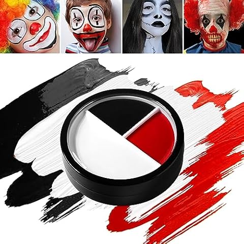 3-Color Black White Red Face Body Paint, Pro Oil Based Body Paint for Halloween Clown Makeup, Cosplay, Joker Zombie SFX Special Effect Makeup, Theme Party or Baseball Softball Sport, Easy to Color,17g Cover