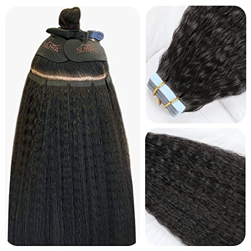 Image of SUYYA Kinky Straight Tape In Hair Extensions Human Hair 14 Inch Jet Black