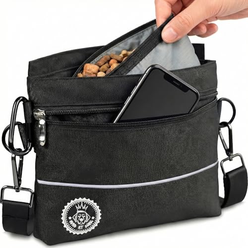 HUND IST KÖNIG Leckerlietasche für Hunde mit Einhand-Magnet-Verschluss, 2 Zip-Fächer, herausnehmbare Innentasche, Leckerlibeutel für Hunde fürs Gassi & Hundetraining, inkl. Trainings-eBook