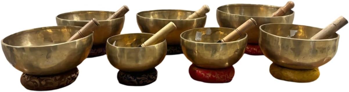 Set di 7 campane tibetane per i 7 chakra, set di 7 campane tibetane, ciotole curative da A a sol, ciotola per mediazione (12,7-25,4 cm)