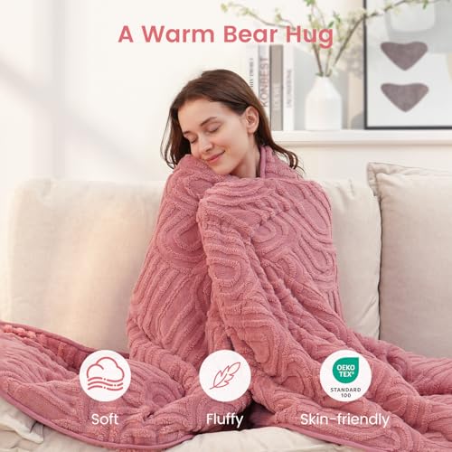 Image of Sherpa Fleece Adult Weighted Blanket Great for Sleep, 15 lbs Dual Sided Soft Fuzzy Heavy Blankets for Couch Bed Sofa, Cozy Warm Arched Jacquard Throw for Winter (Apricot Pink, 48 inch x 72 inch, 15 Pounds)