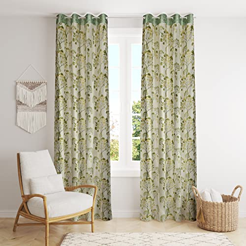 Image of Floral Print Semi-Sheer Curtains for Window 5 Feet, Pack of 1, Green