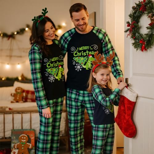 Feionusin Christmas Pajamas Matching Sets for Family Xmas Pjs Sleepwear Set Holiday Family Nightwear Pajamas Matching Sets 02-Green Plaid4