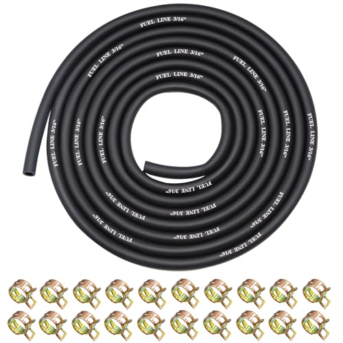 Sunxeke 10 Feet 3/16 Inch ID Fuel Line with 20Pcs 2/5 Inch ID Hose Clamps for Kawasaki Kohler Champion Briggs & Stratton Small Engines Mini Bike ATV Mowing Machine