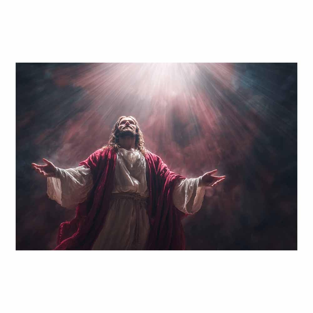 ZAMAEIU Christ Religions Canvas Wall Decor Holy Welcoming the Light Modern Abstract Religious Posters Prints for Living Room Bedroom Church Home Decoration(brown)-80x120cm Unframed