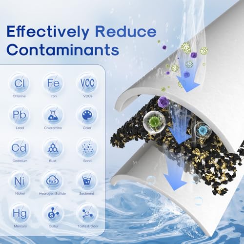 Image of ICEPURE 5 Micron 10 inch x 4.5 inch Whole House Sediment Activated Carbon and KDF Water Filter Compatible with GE FXHTC, GXWH40L, RFC-BBSA W50PEHD Whirlpool WHKF-GD25BB GXWH35F GNWH38S Dupont WFHD13001, 3PACK