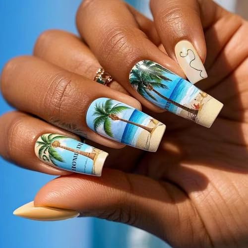 24pcs Cofo On Neals Coconuts Tree French FakenailsAN̋U̒ܐlHܒ܂̏̐ڒ