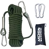 Meidansini Kletterseil, 12mm Outdoor Sicherheitsseil Nylon Seil Statisches Kletterseil mit 2 Karabinern Rettungsseil, Klettern Sicherheitsseil für Campin Wandern Abseilen Sport 10M /15M /20M
