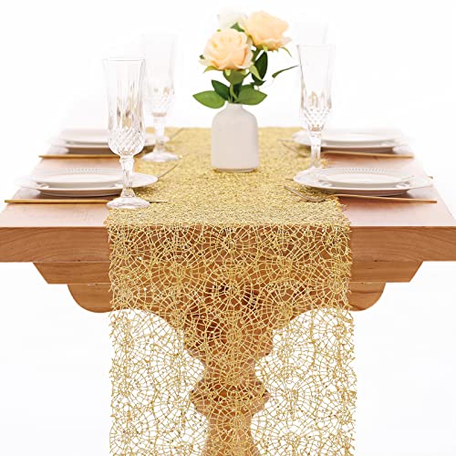 2 Packs 12 x 80 Inches Gold Sequin Mesh Table Runner Home Table Decor Table Line for Rustic Party Wedding Decorations Mesh Roll