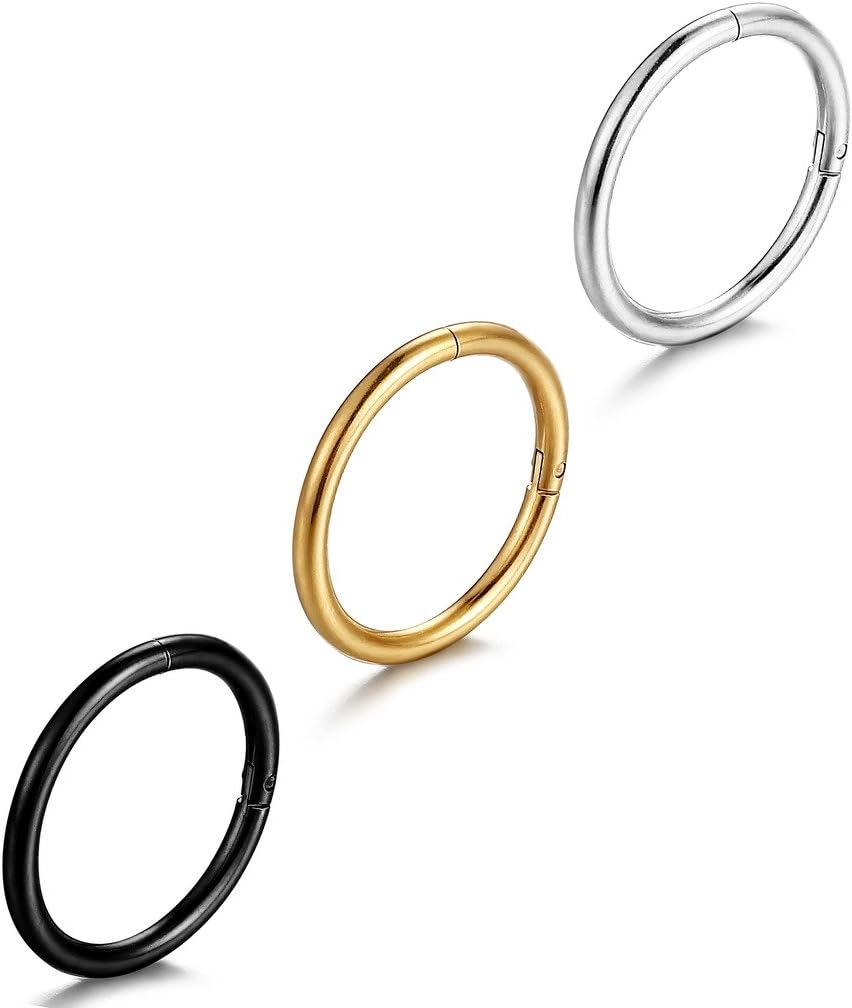 FIBO STEEL 2-8PCS 16G Stainless Steel Septum Piercing Nose Ring Hoop Earring Piercing