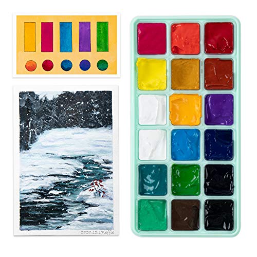 Arrtx Gouache Paint Set, 18 Colors x 30ml Unique Jelly Cup Design, Portable Case with Palette for Artists, Students, Gouache Opaque Watercolor Painting (Mint Green) - Thumbnail 4