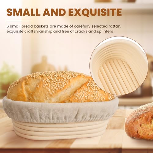 Kikcoin 6 Pack Banneton Bread Proofing Basket, 5 Inch Mini Banneton Basket - image 3