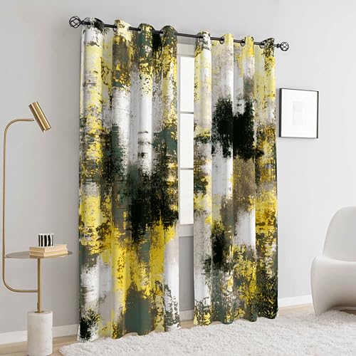 Image of Asuexpect Abstract Curtains 2 Panels Abstract Rust Curtain Room Darkening Grommet Window Treatments Modern Decorative for Bedroom Living Room, 52x96 Inches, Black Yellow