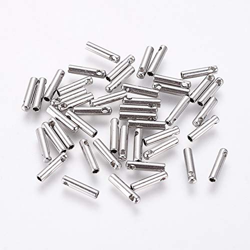 Pandahall 20pcs 304 Stainless Steel Tube Cord Ends Leather Clamp Tips Bead Tassel Cap Connector Loop for Jewelry Makings 7x1.6mm