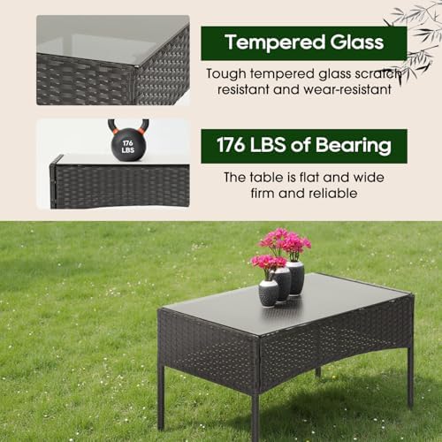 FDW | 4-Piece Patio Furniture Set | Black | Outdoor Wicker Furniture with Coffee Table | Modern Rattan Chairs Conversation Set | Outdoor Seating | Weather-Resistant | for Porch, Garden, Lawn — view 5