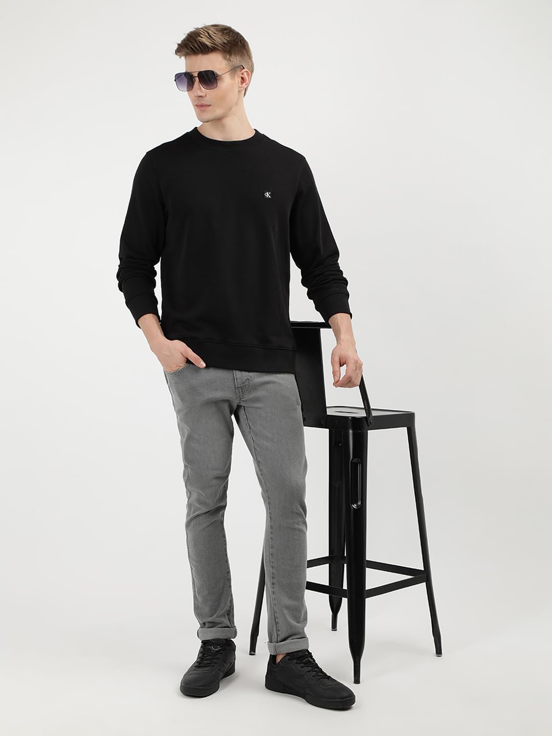 Calvin Klein Uomo Felpa Badge Crew Neck Regular Fit, Nero (CK Black), XXL