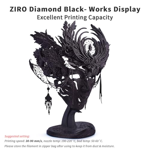 Image of ZIRO Glitter PLA Filament 1.75mm, 3D Printer Filament Shiny Sparkle PLA with Glitter, Pure Color Diamond Series 1KG /2.2lbs Spool, Fit Most FDM 3D Printers, Dimaond Black