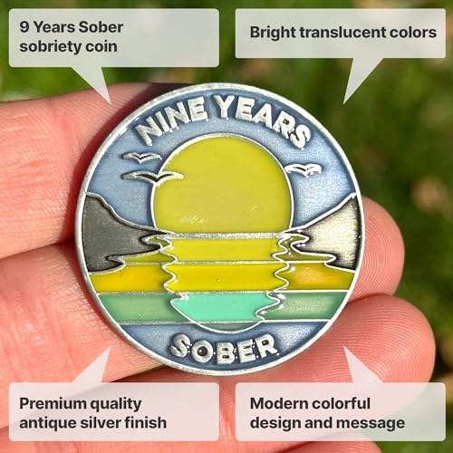 Image of The Achieve Mint 9 Year Sobriety Token | Nine Years Sober Chip | Non-AA, Non-Religious Medal for Women and Men Celebrating Their Sobriety
