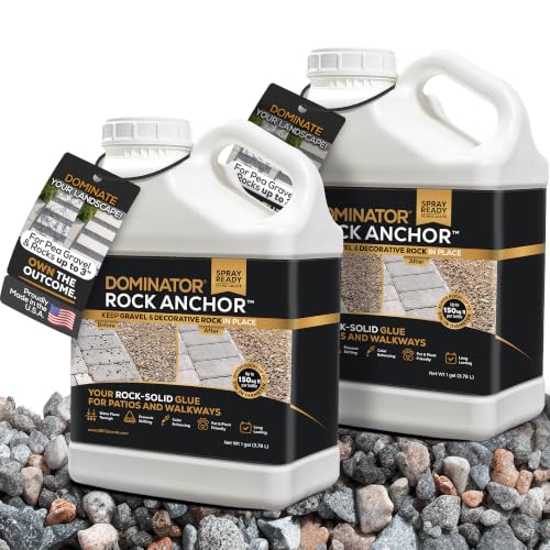 Dominator Rock Anchor 1 Gallon - Rock Glue for Landscaping Gravel &amp; Stone, Ready to Spray, Locks in River Rock, Pea Gravel &amp; Decorative Rock, Prevents Scattering &amp; Washouts, Water-Based (Pack of 2)