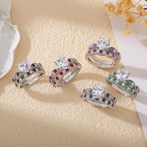 Image of Jeulia 3 Carat CZ Solitaire Engagement Rings Halo Milgrain Heart Cut Sterling Silver Ring Set Promise Engagement Wedding Anniversary Rings Bridal Sets for Women