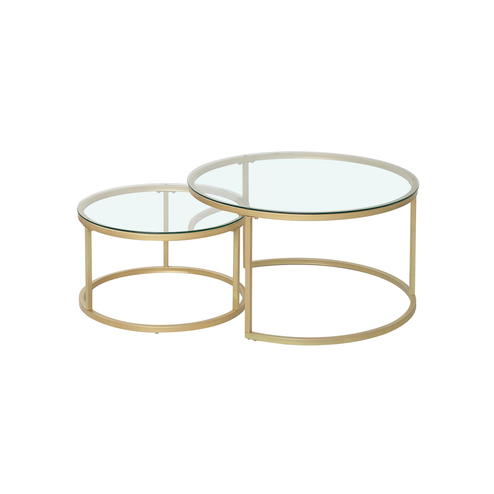 Lot de 2 Table Basse, Table D'appoint Ronde Empilable pour Salon, Pieds en Métal Plaqué Or, Adapté au Salons, Café, Salon (80 * 45 cm et 60 * 35 cm) - Verre Or