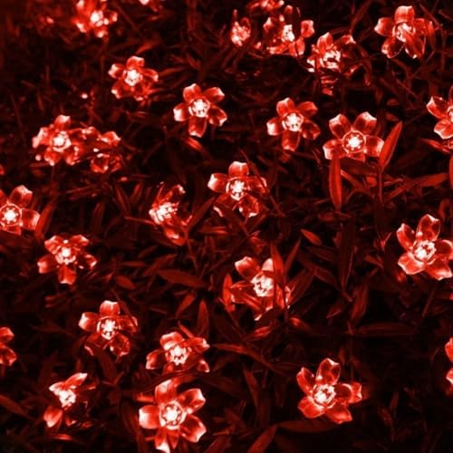 HULUBO Guirnalda de luces solares impermeables de 22.9 pies, 50 luces LED solares para jardín, patio, valla, patio, árbol de Navidad, decoración de fiesta de boda (rojo)