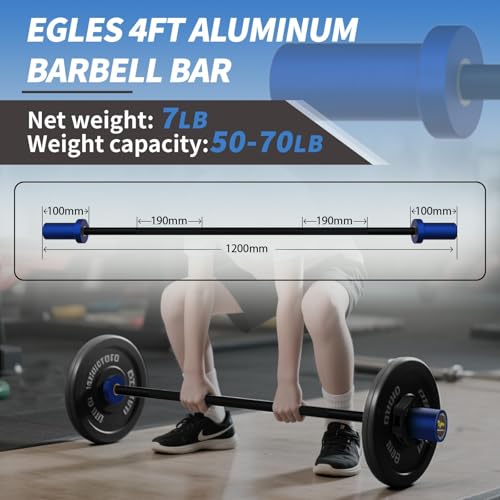 EGLES Kids Barbell 5.5LB Mini Barbell Bar 4ft for Kid Women & Beginners Weighted Bar - Compatible with 2-Inch Weight Plates, for Strength Training Gym Weight Lifting, Blue & black Training Bar - image 2