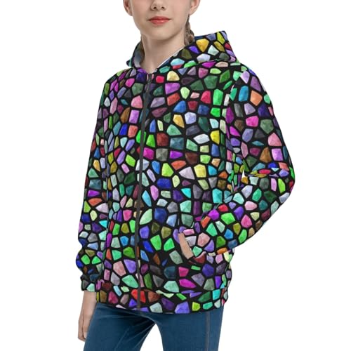 Colorful Mosaic Stones Kid Hoodies Boys Zip Up Sweatshirts Girls Pullover with Pocket