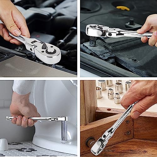 PRIDE&CRAFT 3pc Flex Head Ratchet Wrench Set, 1/4", 3/8", 1/2" Drive, 72-Tooth, Socket Wrench Quick Release Reversible Design, Chrome Alloy Made, EVA Organizer - Image 7