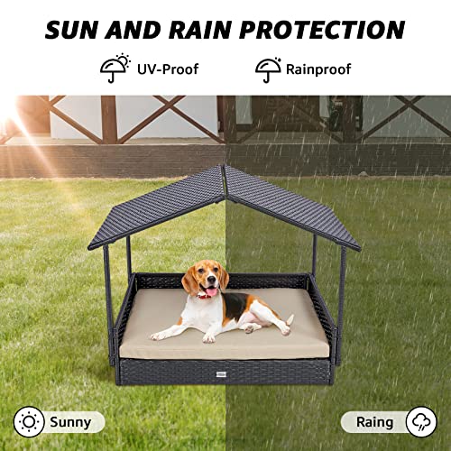 Natural Expressions NL-RDC-98-BLK 2-In-1 Wicker Dog House,Elevated Dog Bed For Indoor/Outdoor With Removable Canopy,Large Dog House With Raised Pet Cot Cool thumb #5