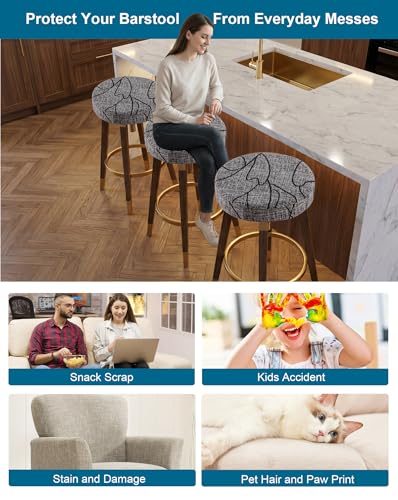 Image of CRFATOP 4 Pack Waterproof Bar Stool Covers Round Seat Slipcover,M,15 | 12-15 In Stretch Counter Cushion Protector, Washable, Pet Friendly, for Bar Kitchen Living Room Decor, No Cushion or Pad