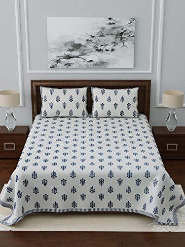 Image of LIVING ROOTS Jaipuri Hand Block Print King Cotton Bedsheet 86 * 104 inches (7 * 8.5 feet) with 2 Pillow Cover | 210 TC | Rich Fast Colour with No Colour Bleeding | (051-C)