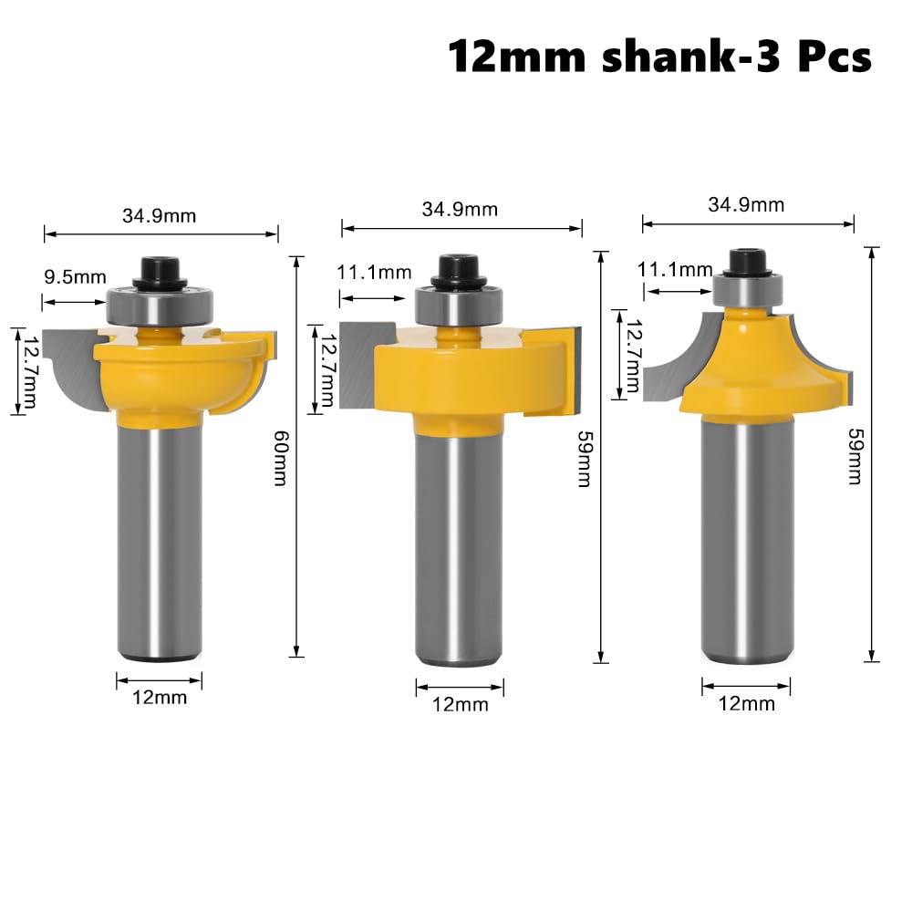 3 sztuk 12.7mm 8mm 12mm węglika spiekanego do obróbki drewna frez drzwi i okien frezy grawerka Cnc nóż(12mm shank-3pcs)