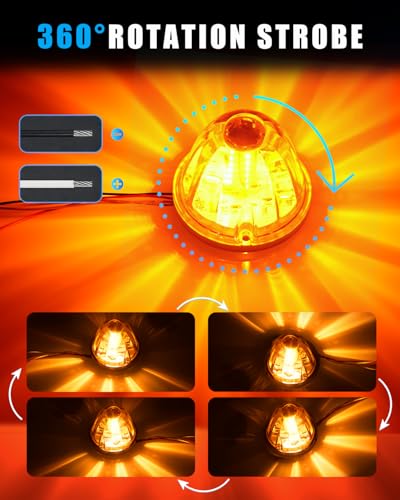Image of Ultra-Bright 3 Function 360 Rotation Strobe Watermelon Lights for Semi Truck, [3 Lighting Modes] Amber ABS Lens Amber LED Side Marker Signal Lights for Kenworth Peterbilt Freightliner, 2 PCS
