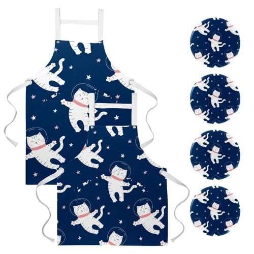 Tablier de serveuse pour cuisine et restaurant à motif chat avec broches incluses